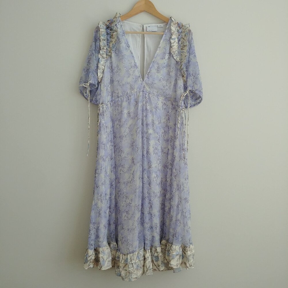 ASOS filmy blue midi dress with contrast ruffles and flounces size 8